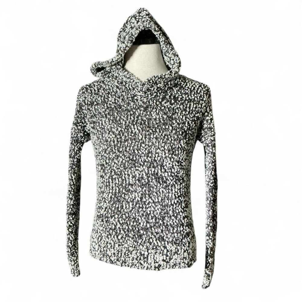 Hollister Black‎ White Speckled Knit Hoodie Sweater Pullover XS